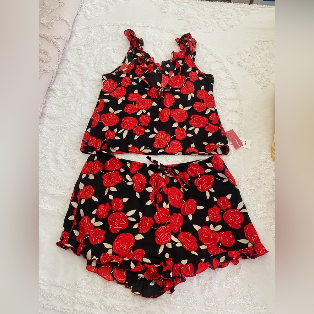 Josie Natori Floral Ruffle Tank and Shorts Pajamas Set NWT